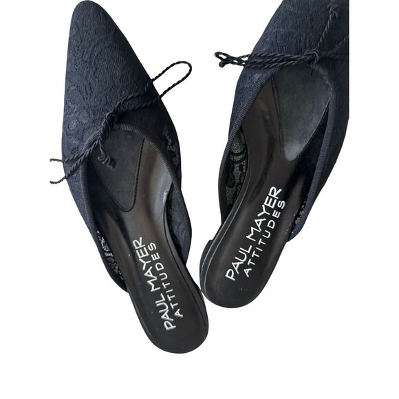 PAUL MAYER Attitudes Black Lace Bow Mules Flats Size 6 NEW NWOB - Picture 5 of 7